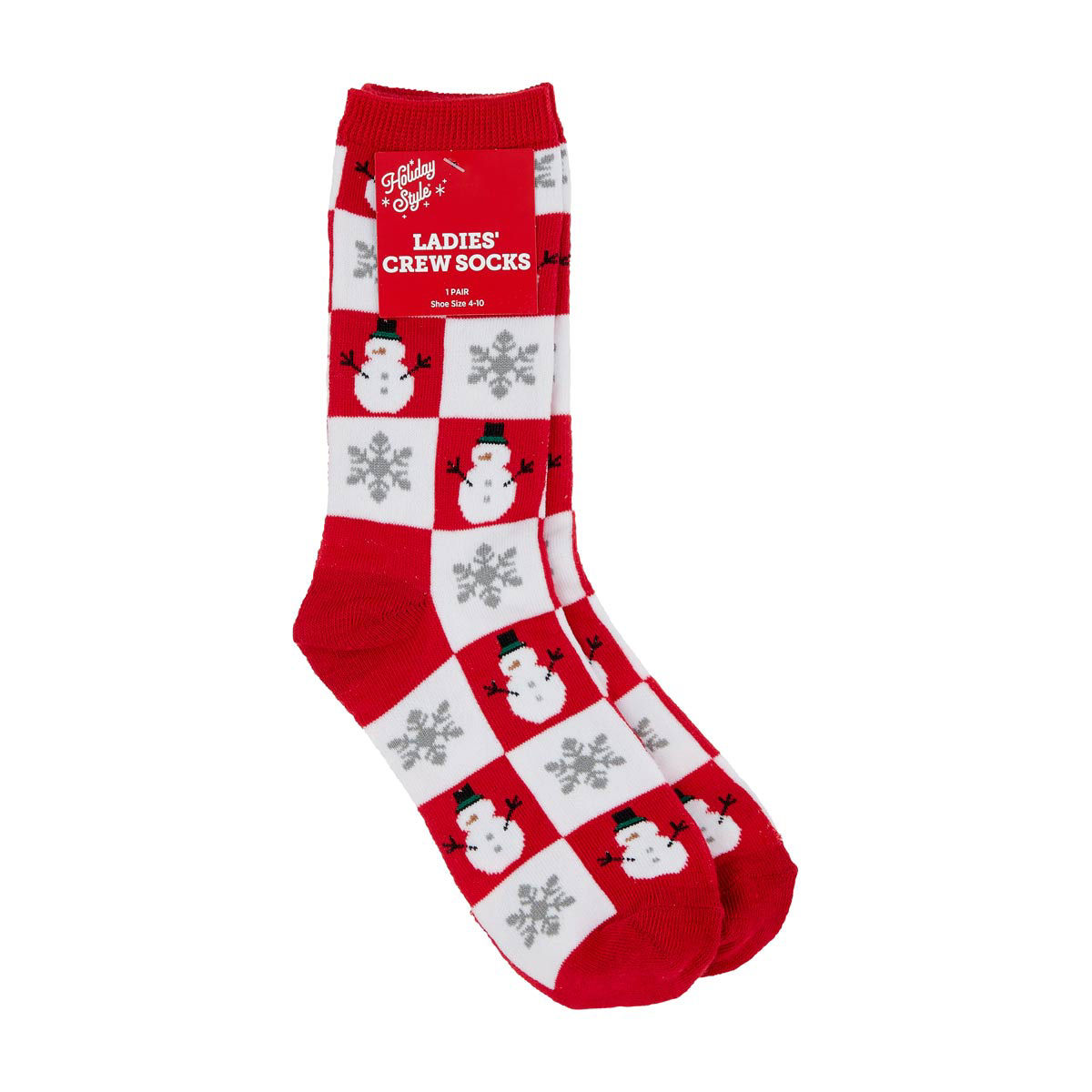 Holiday Style Ladies' Snowman Checkered Crew Socks