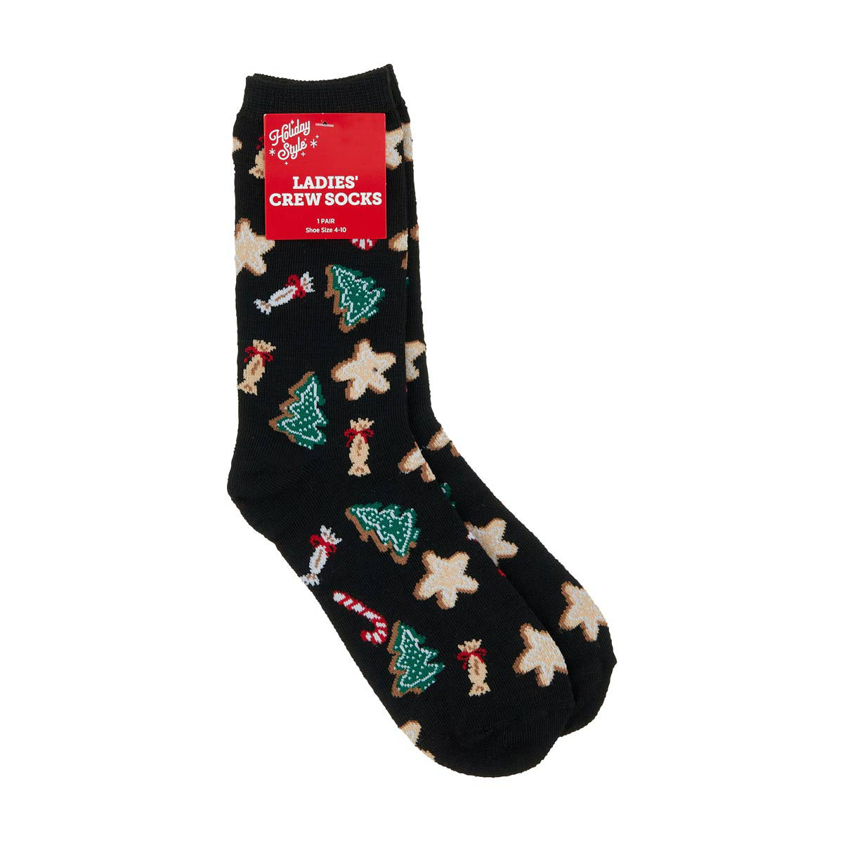 Holiday Style Ladies' Christmas Cookie Print Crew Socks