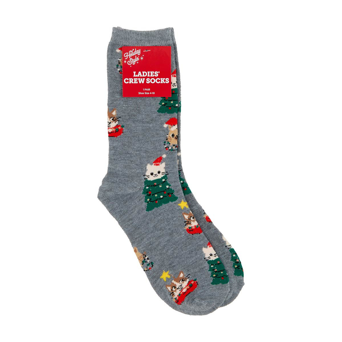 Holiday Style Ladies' Christmas Cat Crew Socks
