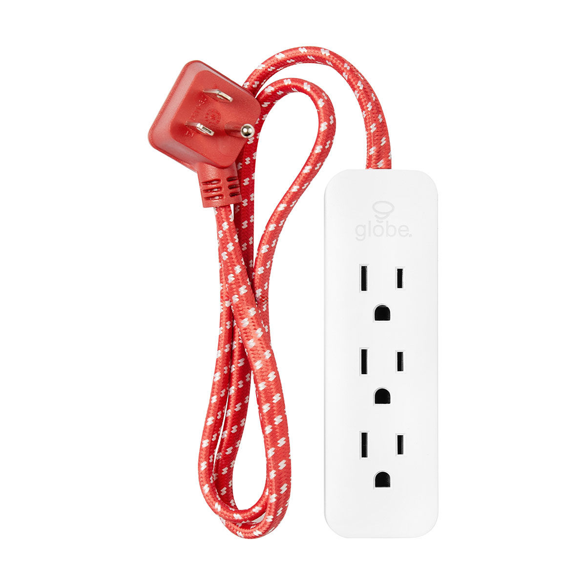Globe Red Holiday 3 Outlet Power Strip, 2.5 ft