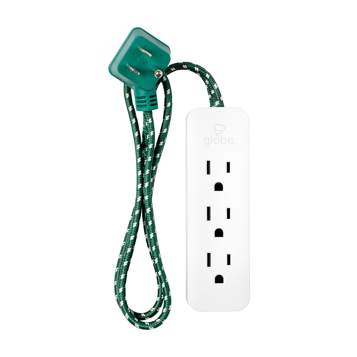 Globe Green Holiday 3 Outlet Power Strip, 2.5 ft