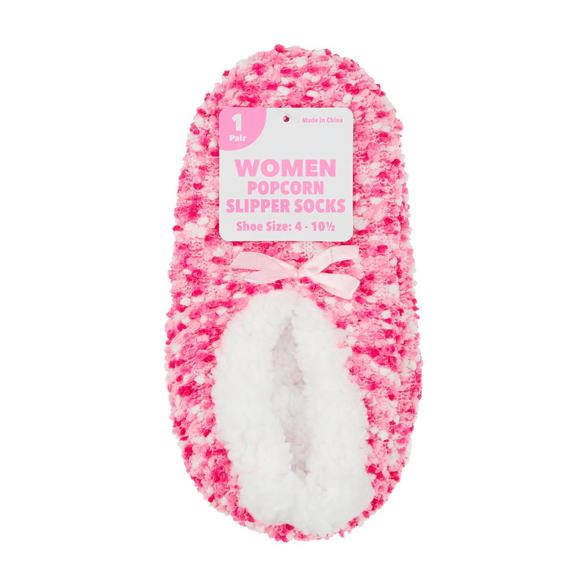 Women's Pink Popcorn Slipper Socks, Shoe Size 4-10.5