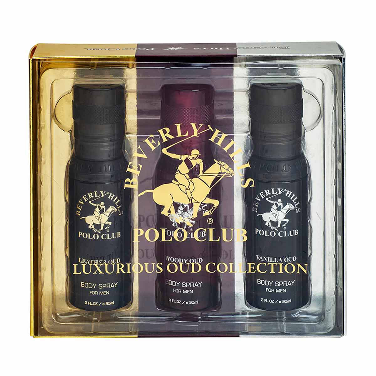 Beverly Hills Polo Club Men's Luxurious Oud Collection Body Spray Set, 9 fl oz,