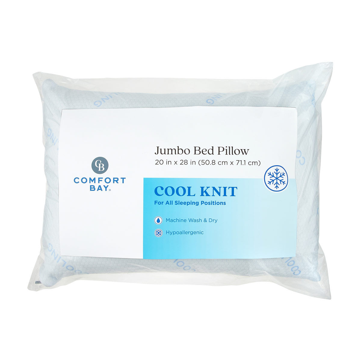 Comfort Bay Cool Knit Jumbo Bed Pillow, 20x28 in