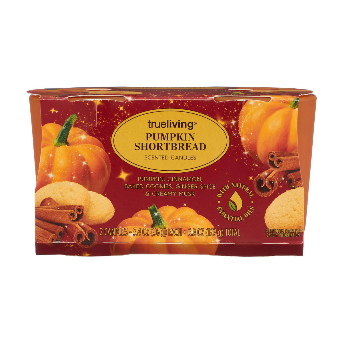 True Living Harvest Pumpkin Shortbread Scented Candles, 3.4 oz, 2 pk
