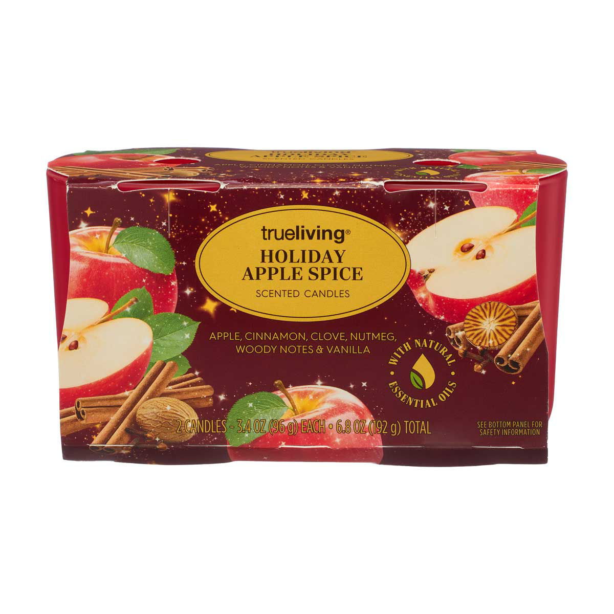 True Living Holiday Apple Spice Scented Candle, 2 ct, 6.8 oz
