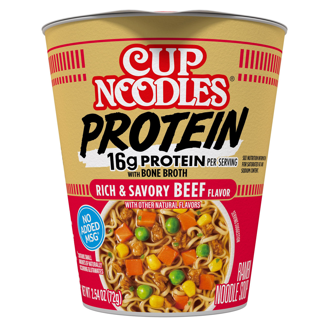 Nissin Cup Noodles Protein Rich & Savory Beef Flavor Ramen Noodle Soup, 2.54 oz