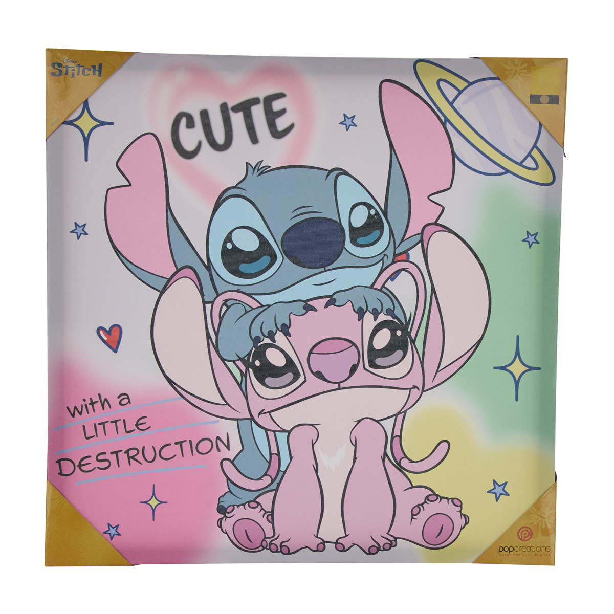 Disney Stitch & Angel Cute with a Little Destruction Canvas Wall Art, 16x16 in