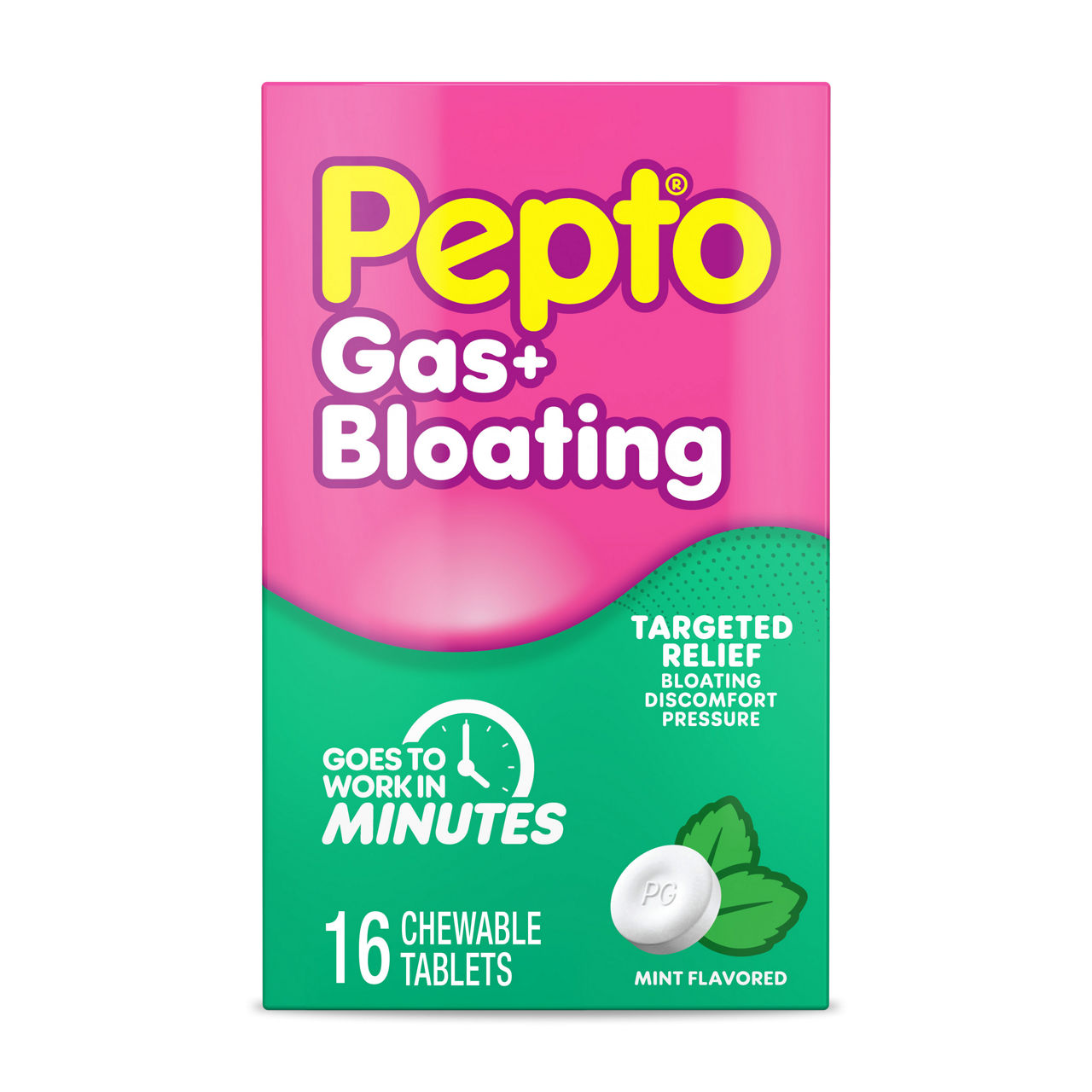 Pepto Gas + Bloating, Simethicone 125 mg Chewable Tablets, Gas Relief for Adults, Anti Gas and Bloating, 16 Count