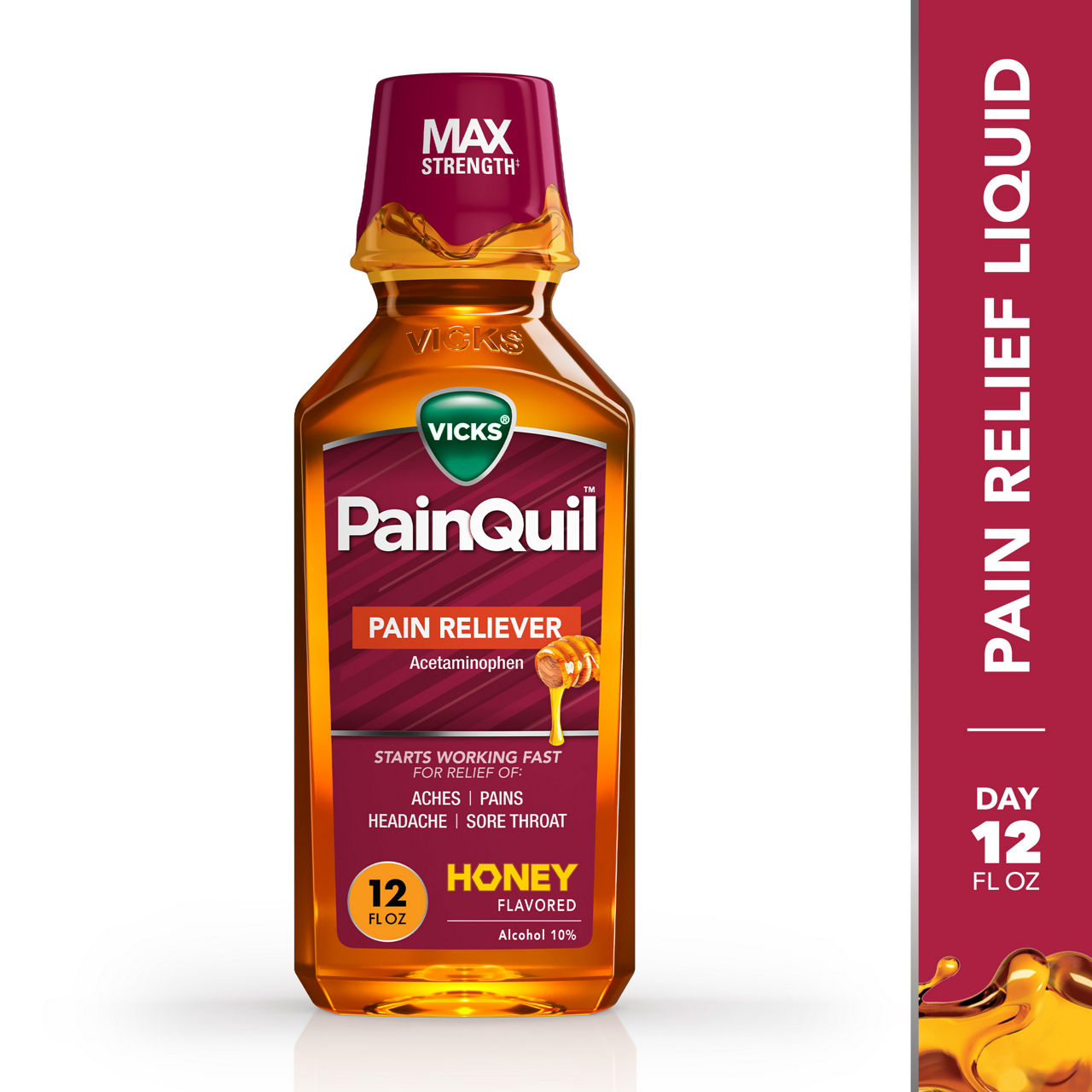 Vicks PainQuil Pain Relief Acetaminophen 1000mg Max Strength‡ Honey Flavored Adult Pain Reliever Liquid 12 oz, Backache Headache Relief, Daytime Pain Reliever — Dollar General