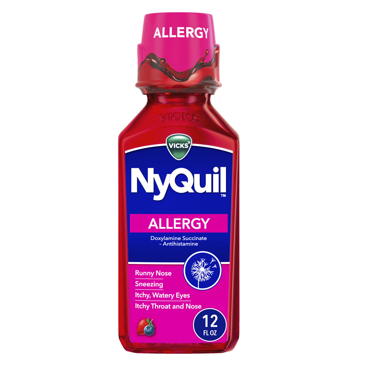 Vicks NyQuil Allergy Liquid, Twin Pack, Over-the-Counter Medicine, Powerful Nighttime Allergy Symptom Relief, Doxylamine Succinate Antihistamine, Berry Flavor, 12 FL OZ