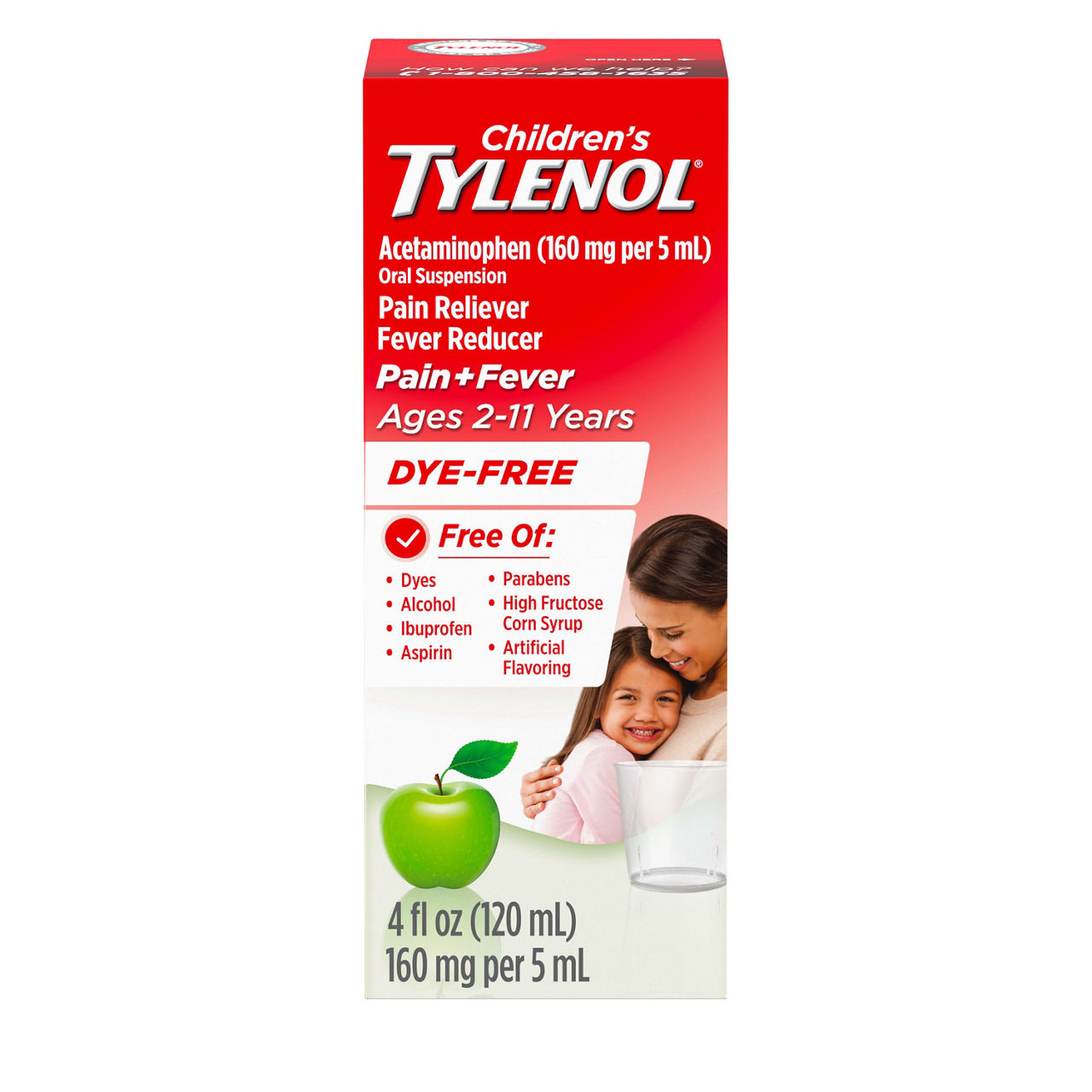 Tylenol Children's Dye-Free Apple Flavor Liquid Pain Reliever & Fever Reducer, 4 fl oz