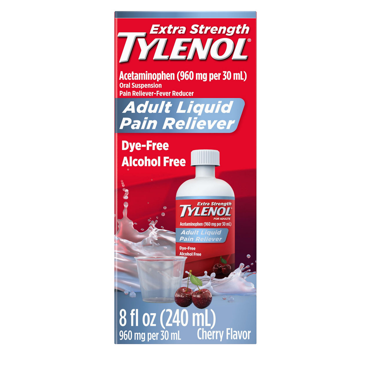Tylenol Adult Liquid Pain Reliever & Fever Reducer, Cherry, 8 fl. oz