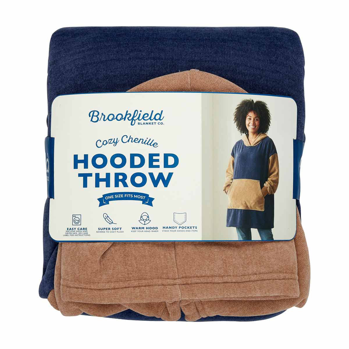 Brookfield Hooded Plush Throw Blanket, Blue