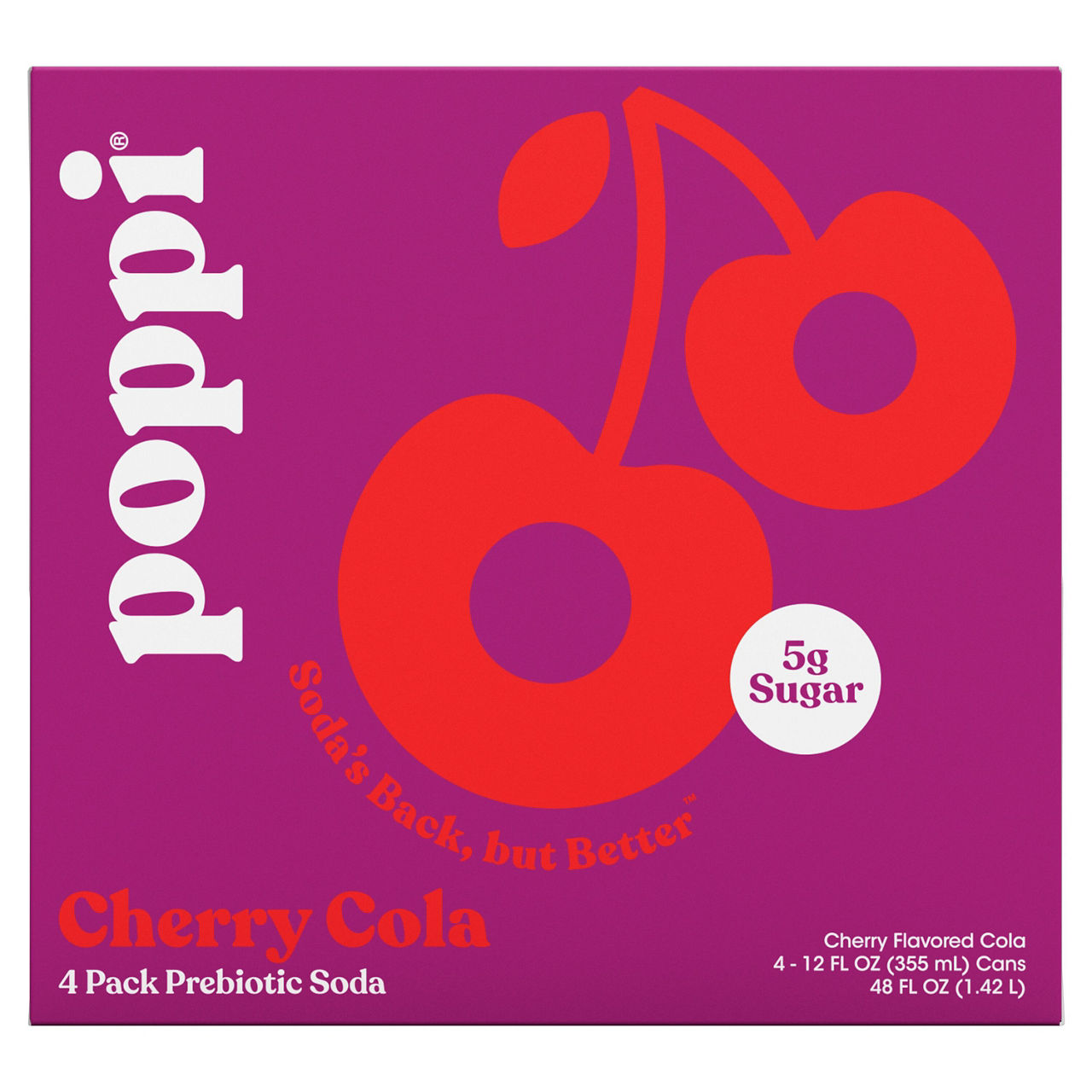 Poppi Prebiotic Soda, Cherry Cola, 12 fl oz, 4 ct