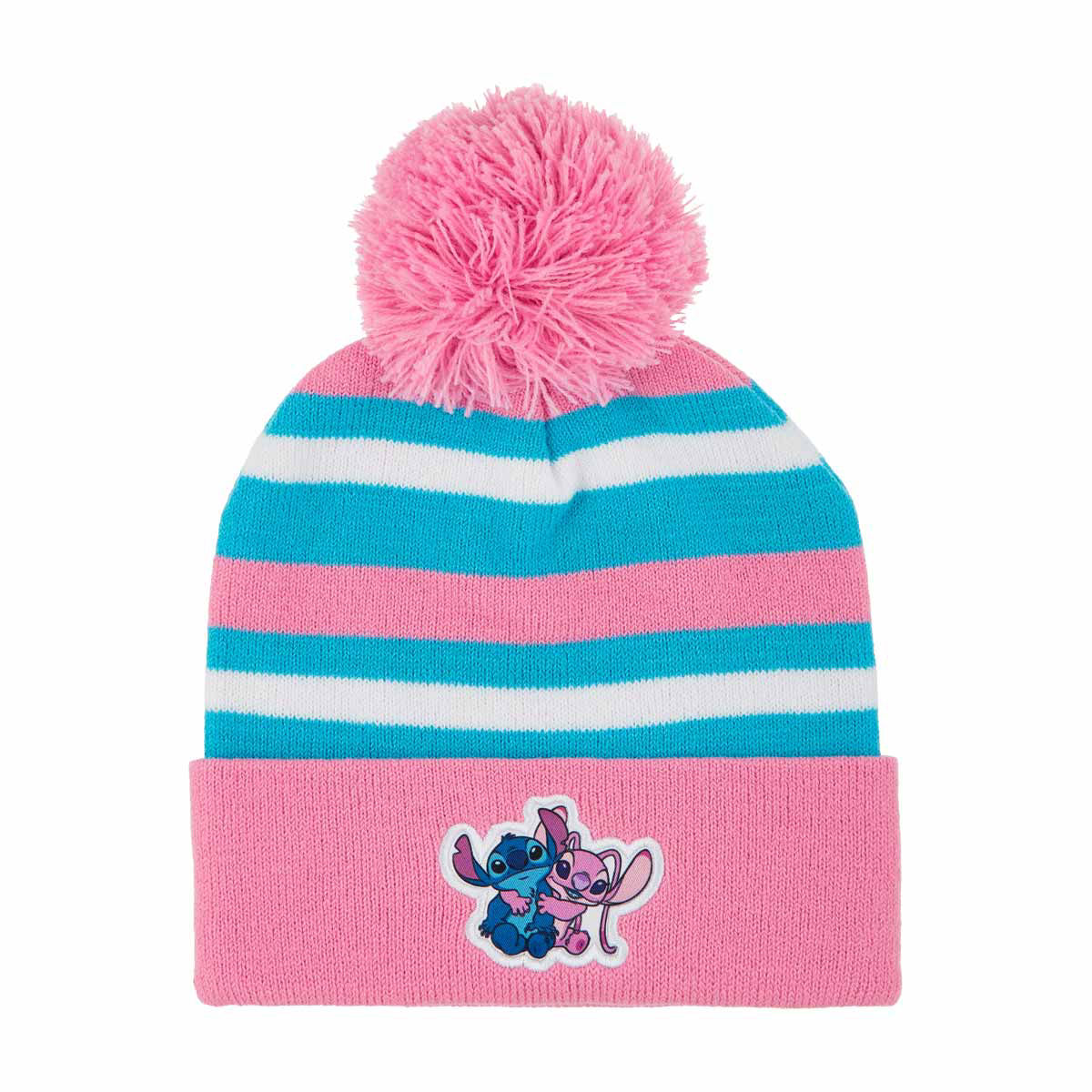 Disney Stitch Women's Pink, Blue & White Pom Beanie