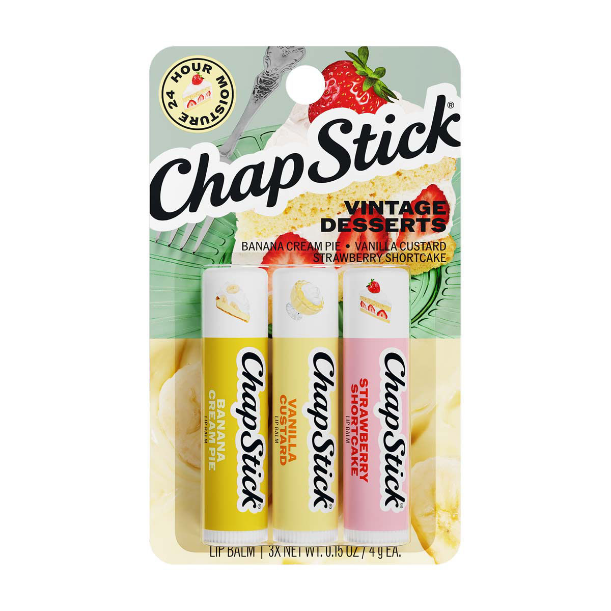 ChapStick Vintage Desserts Flavored Lip Balm Sticks Variety Pack, 3-Pack, 0.15 oz Each