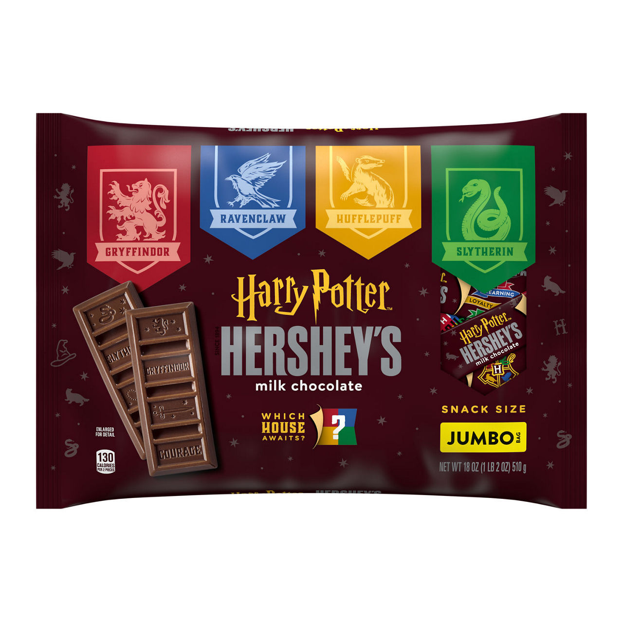 HERSHEY'S Milk Chocolate Harry Potter Snack Size, Halloween Candy Jumbo Bag, 18 oz