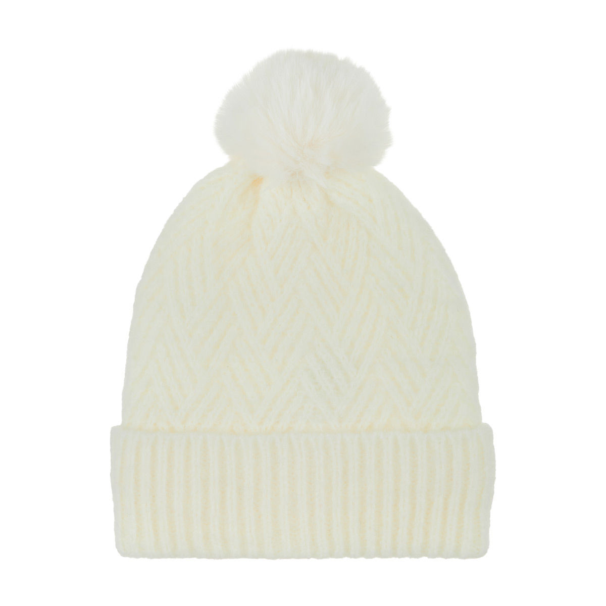 Women's Ivory Chevron Knit Pom Beanie