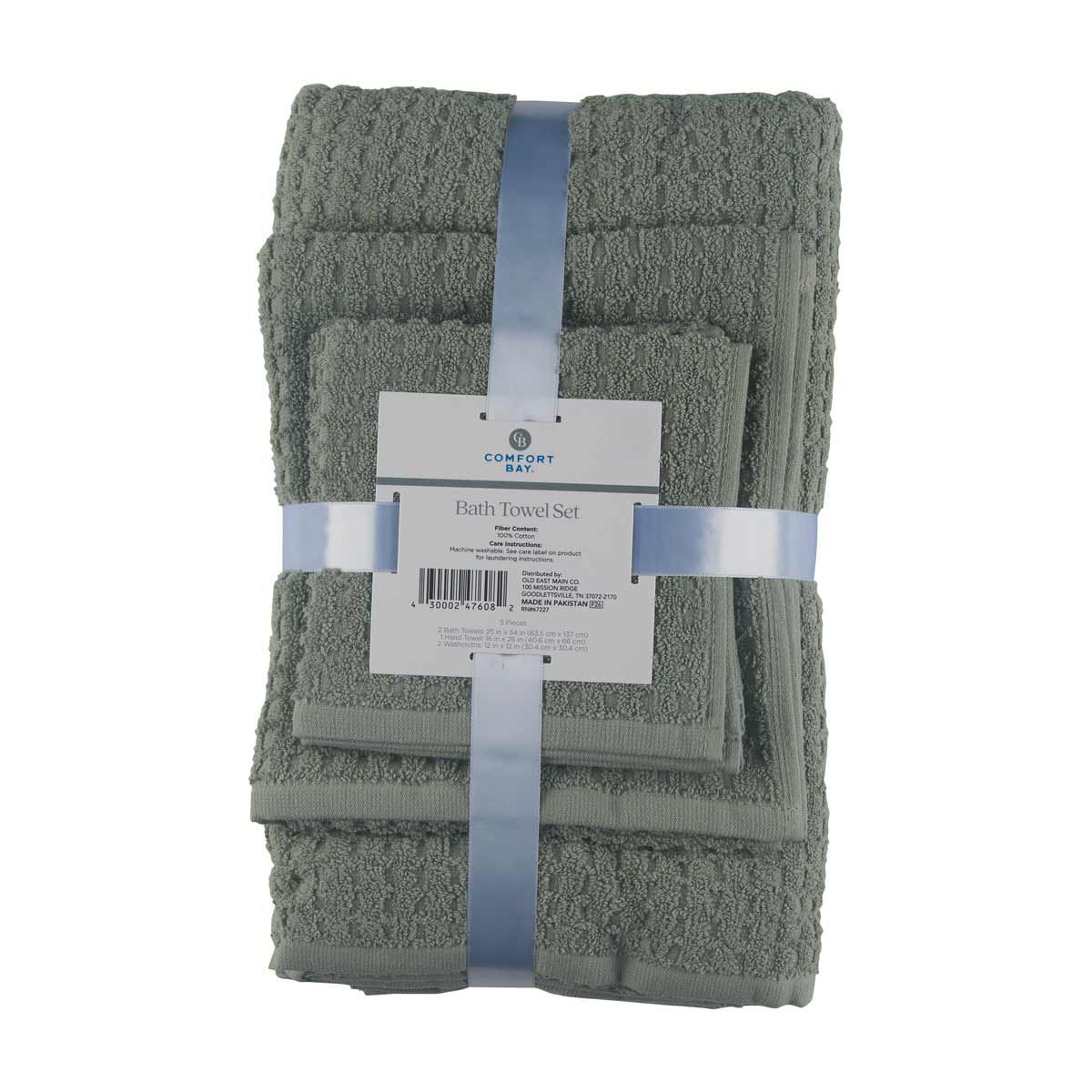 Comfort Bay Sage Green Cotton Bath Towel Set, 5 ct