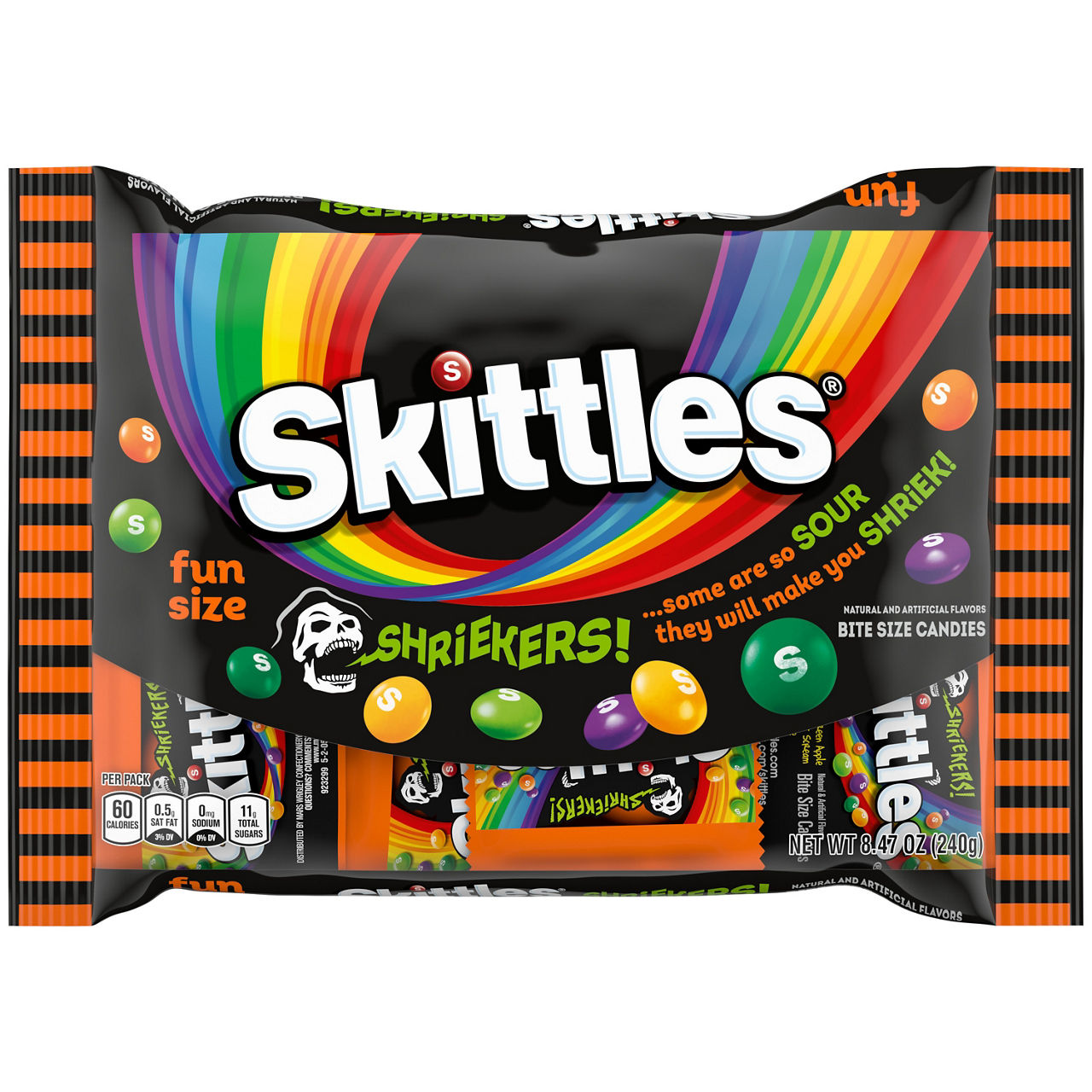 Skittles Shriekers Sour Fun Size Halloween Chewy Candy - 8.47 Oz Bag