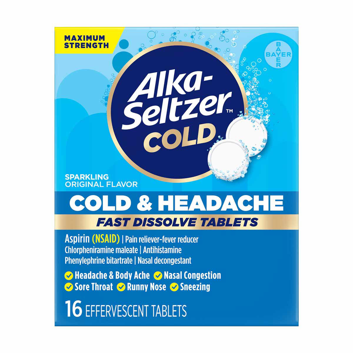 Alka-Seltzer Cold & Headache Maximum Strength Fast Dissolve Original Flavor Effe
