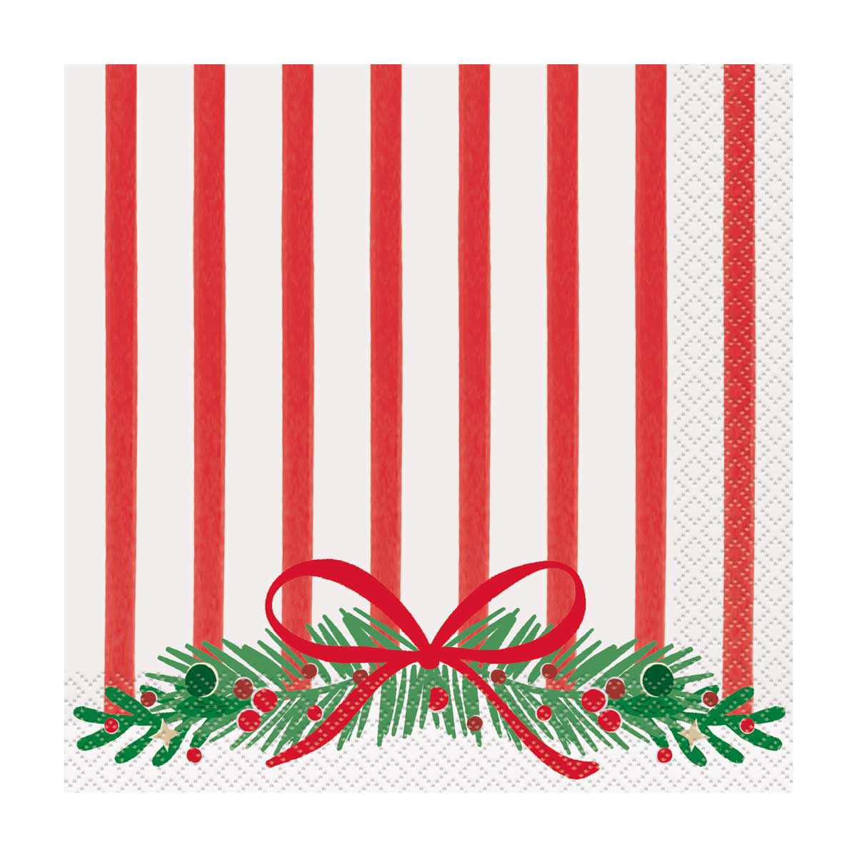Christmas Red & White Striped Pine Lunch Napkins, 6.5x6.5 in, 16 ct
