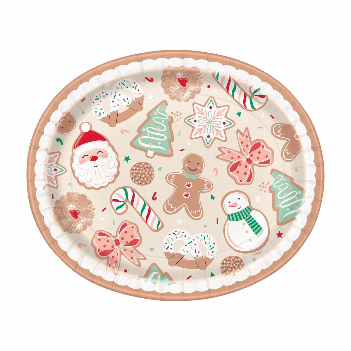Christmas Gingerbread Cookie Oval Paper Plates, 8 ct