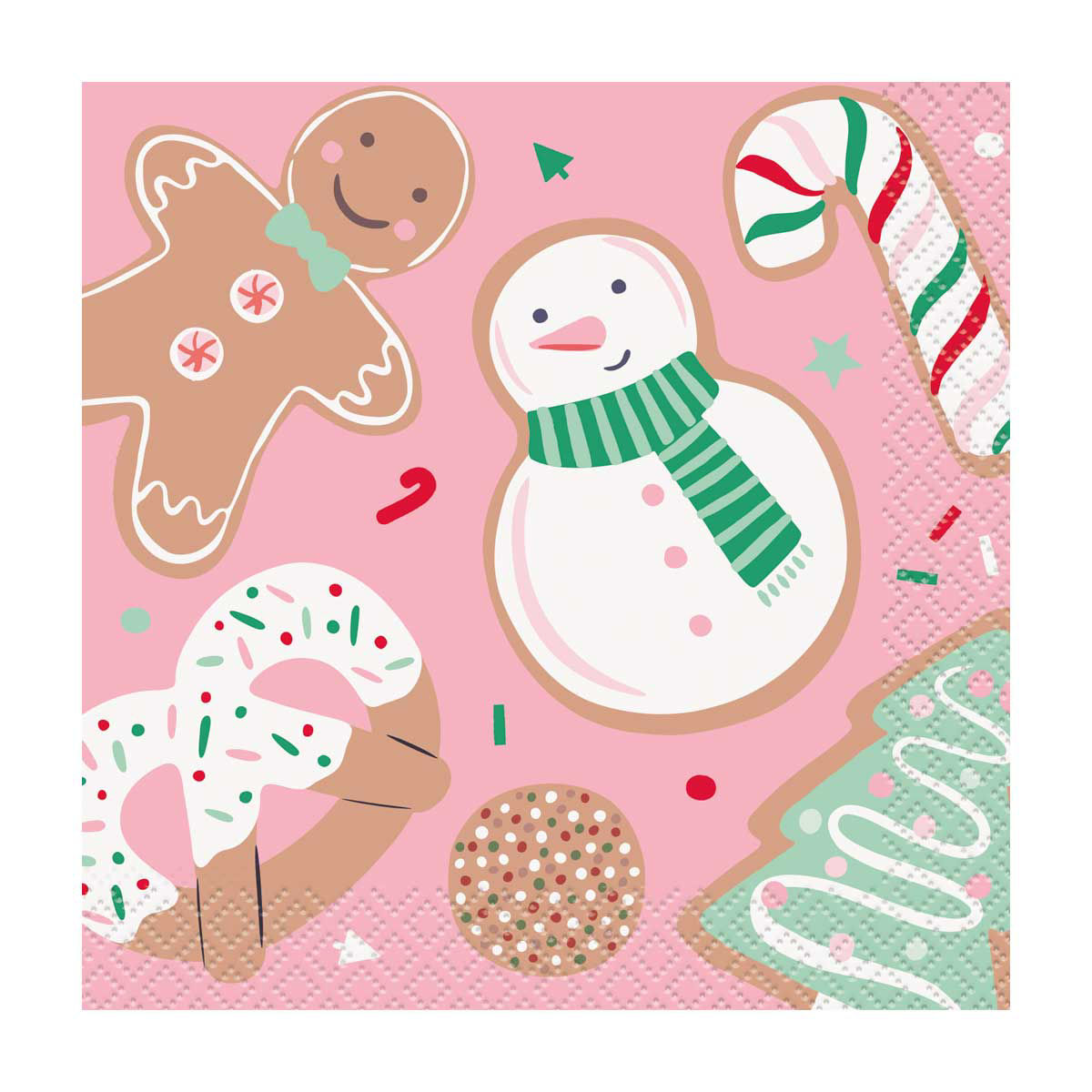 Christmas Pink Gingerbread & Snowman Beverage Napkins, 5x5 in, 16 ct