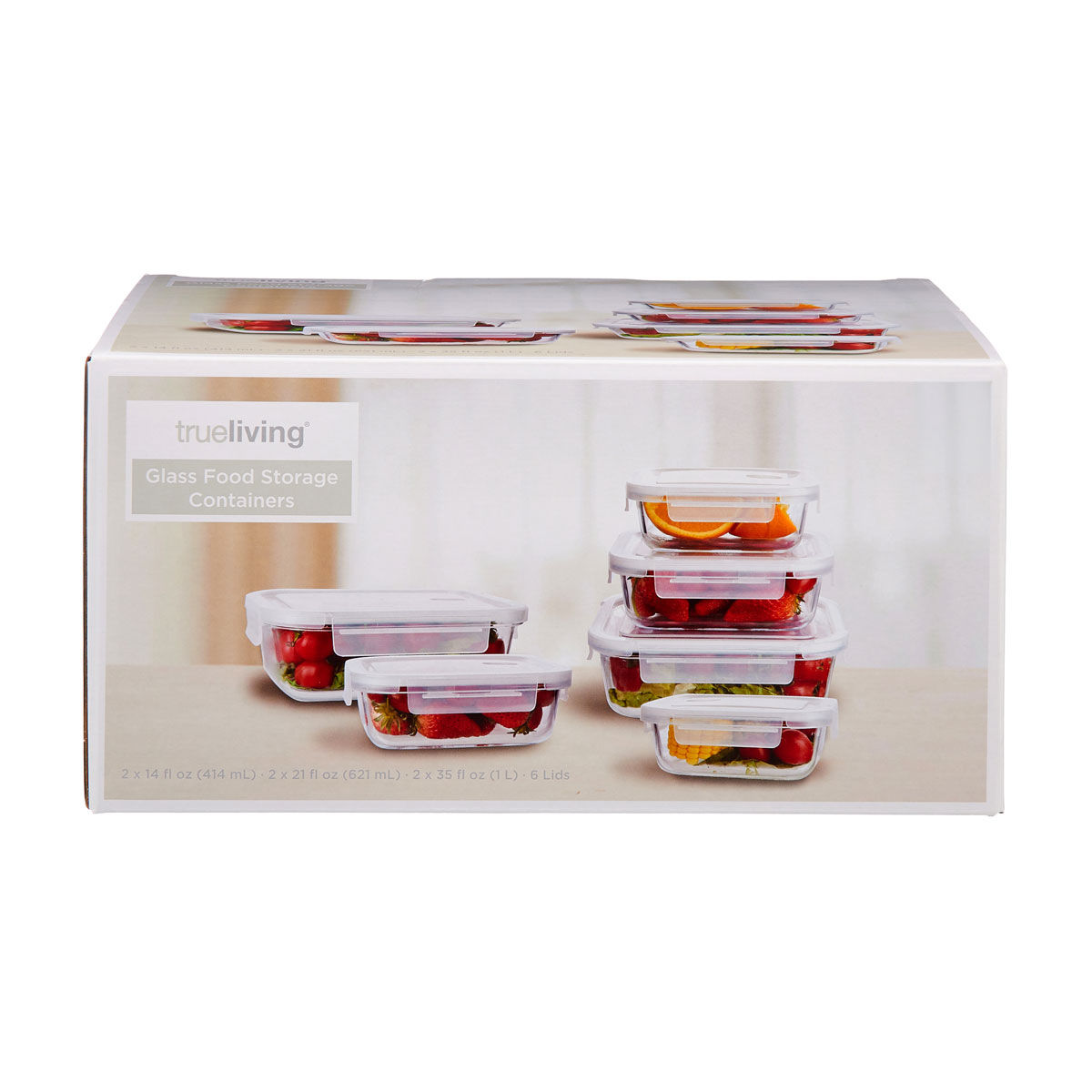 True Living Glass Food Storage Container Set, 6 ct