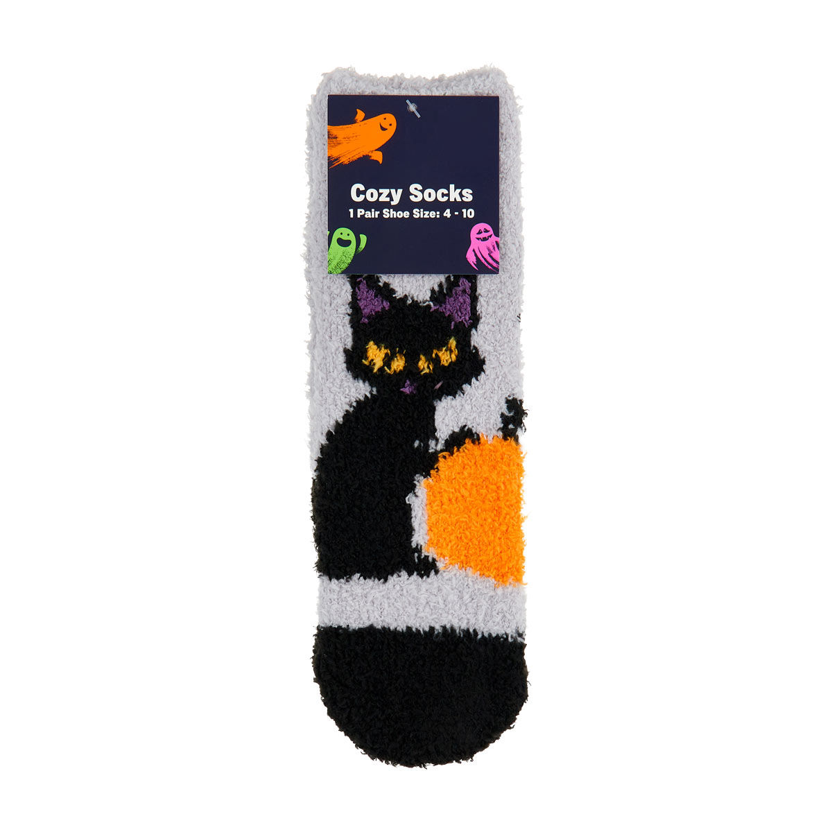 Halloween Ladies' Cozy Cat Print Socks, size 4-10, 1 pair