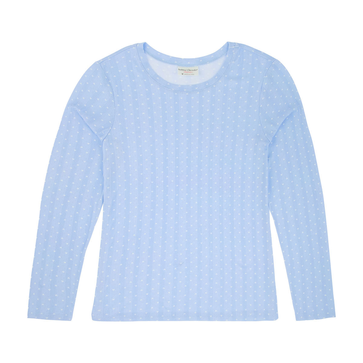 Bobbie Brooks Ladies Blue Heart Dot Long Sleeve Top, Medium