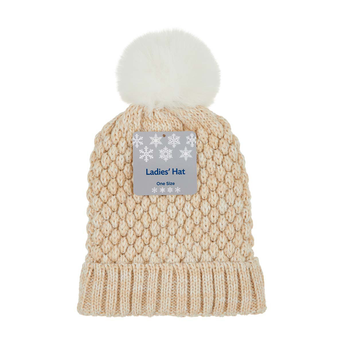 Women's Oatmeal Popcorn Knit Pom Pom Beanie, One Size