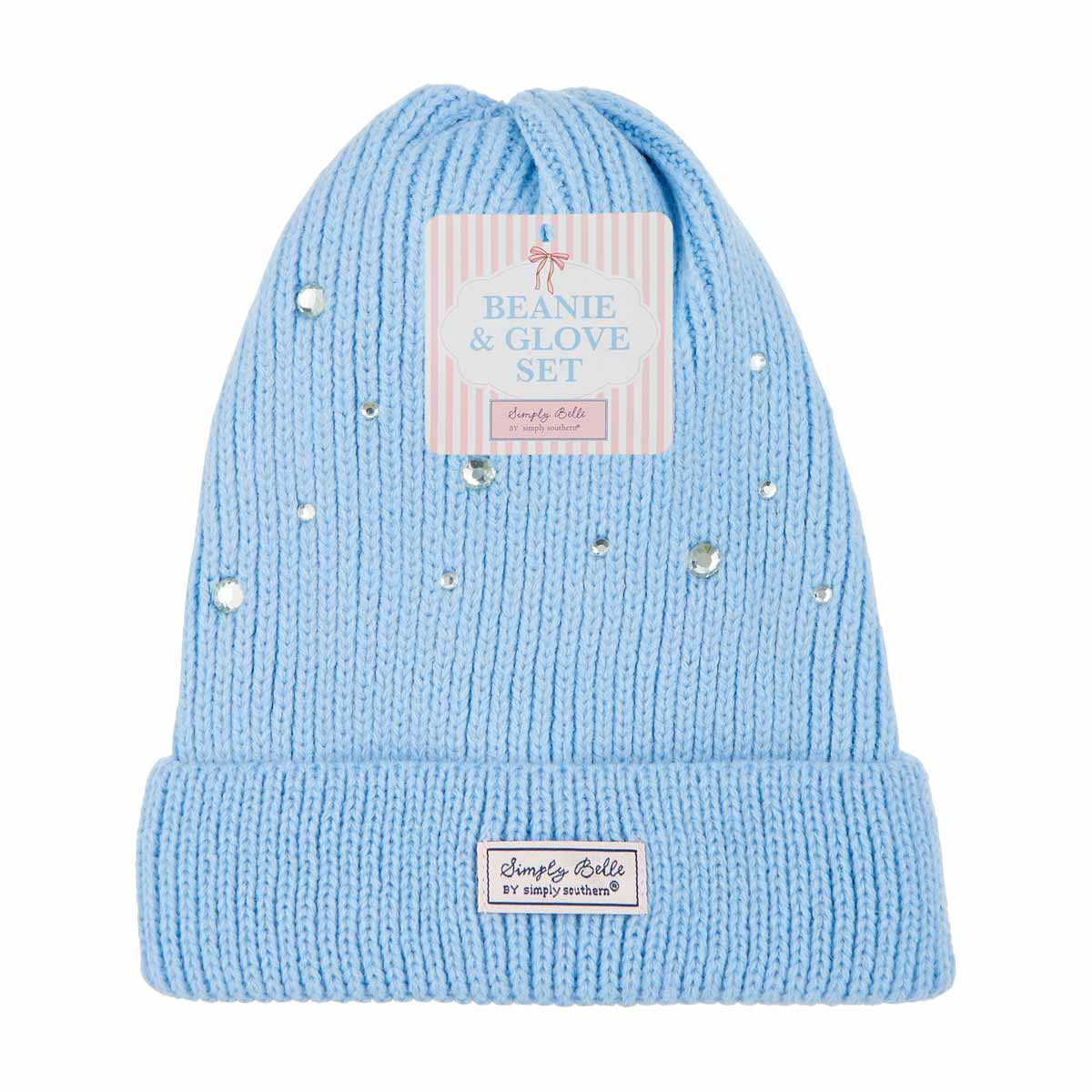Simply Belle Blue Rhinestone Beanie & Glove Set