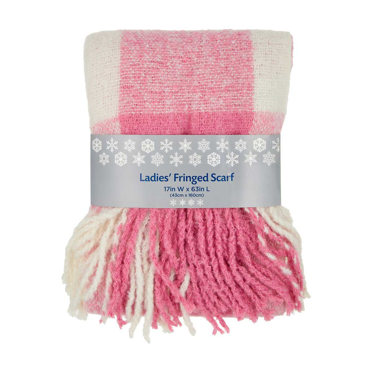 Women's Ivory & Pink Fringed Scarf, 17x63 in