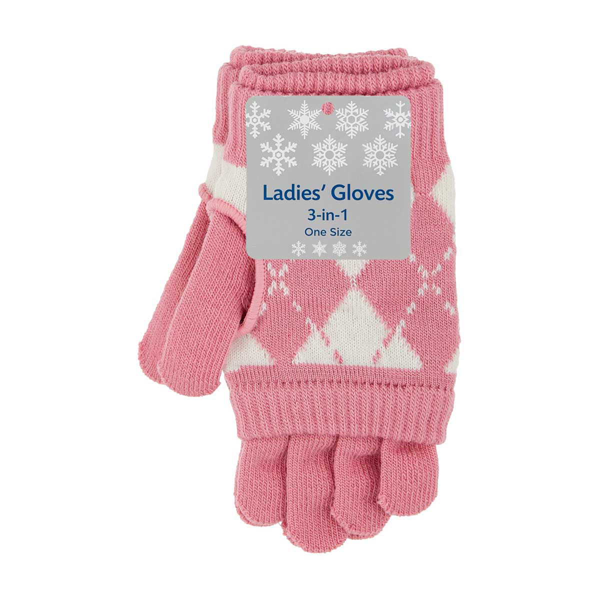 Women's Pink & White Argyle 3-in-1 Gloves, One Size