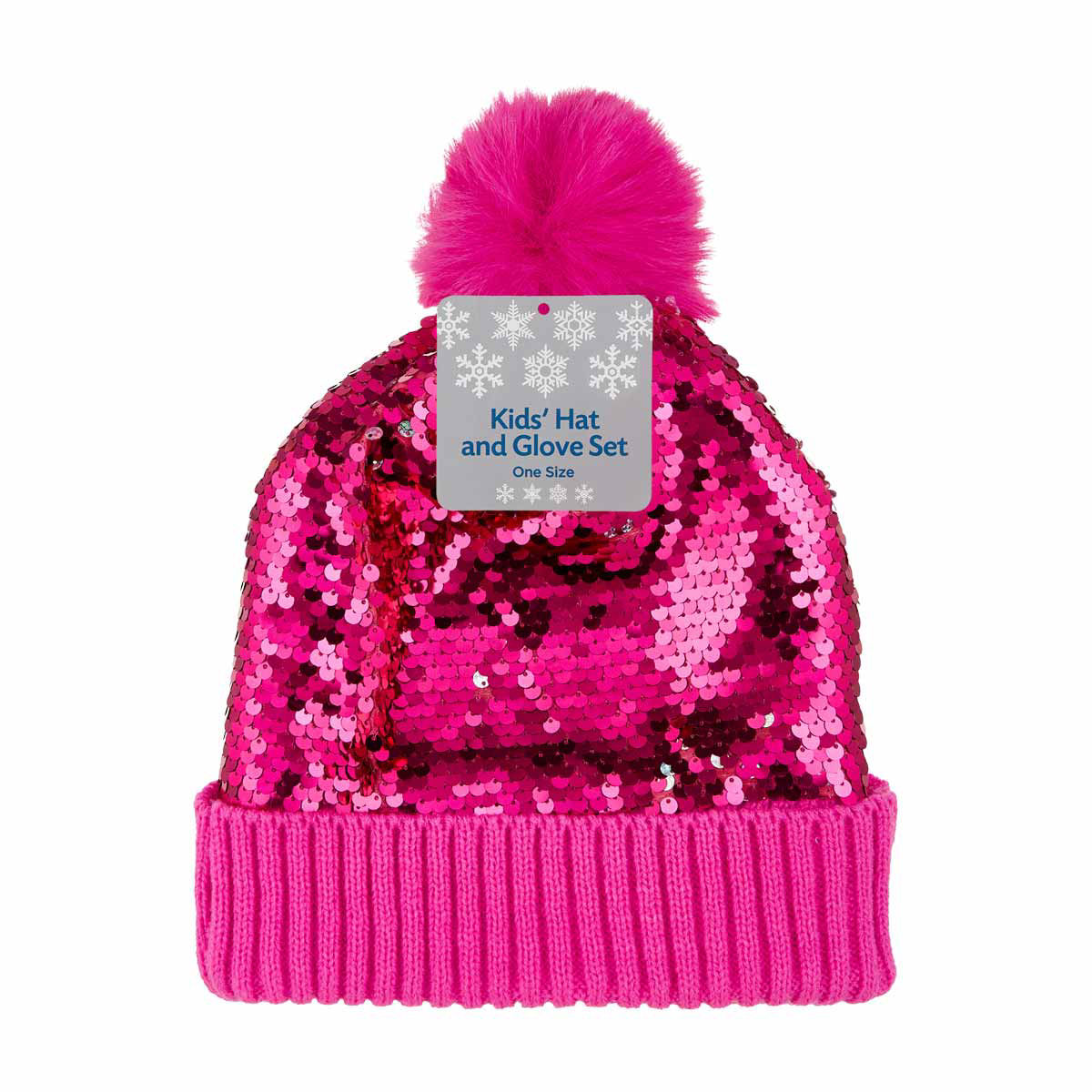 Kid's Pink Sequin Beanie & Glove Set, One Size