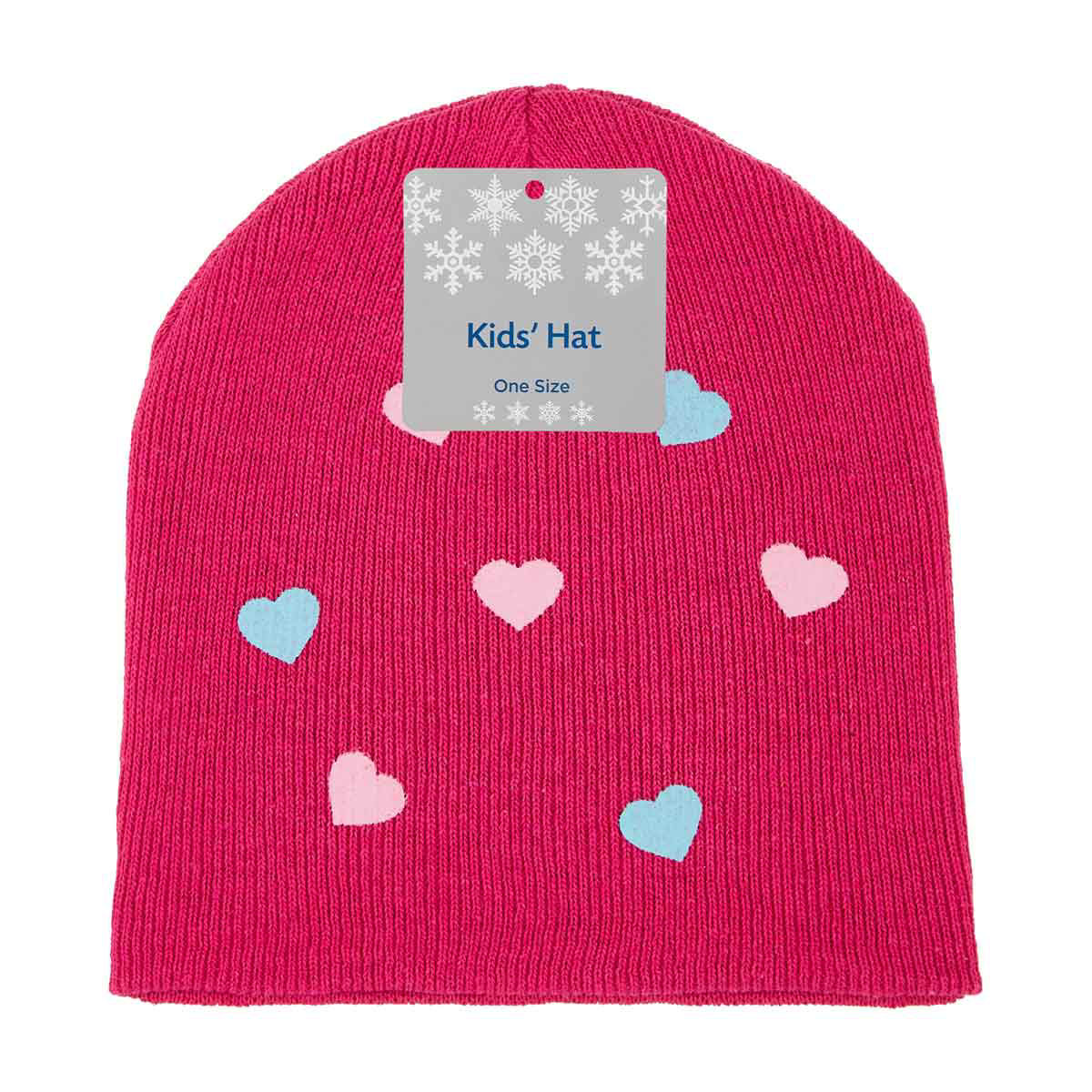 Kid's Pink Heart Print Beanie, One Size