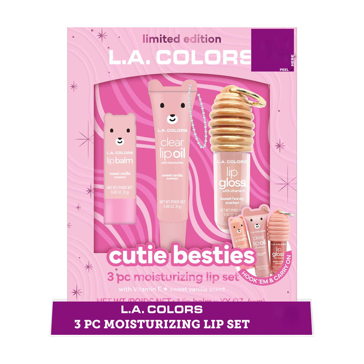L.A. Colors Cutie Besties Sweet Vanilla & Honey Moisturizing Lip Set, 3 pc