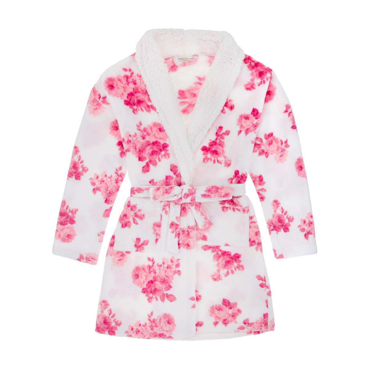 Bobbie Brooks Women's Pink Floral Print Plush Robe with Sherpa Collar