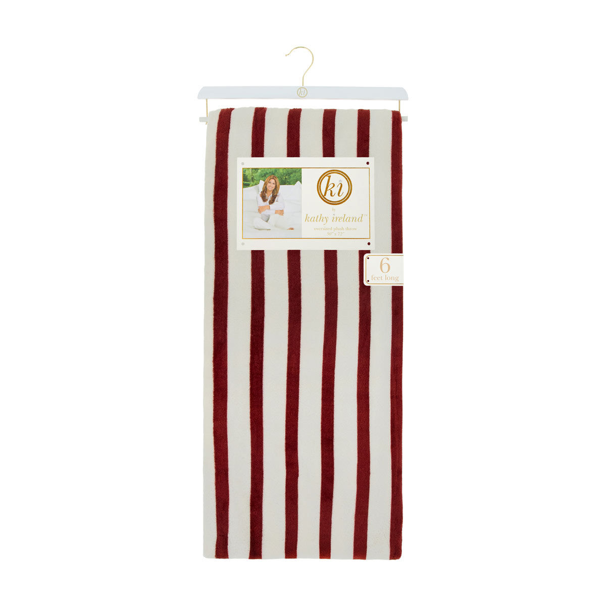 Kathy Ireland Red Stripe Oversized Plush Throw, 6 ft