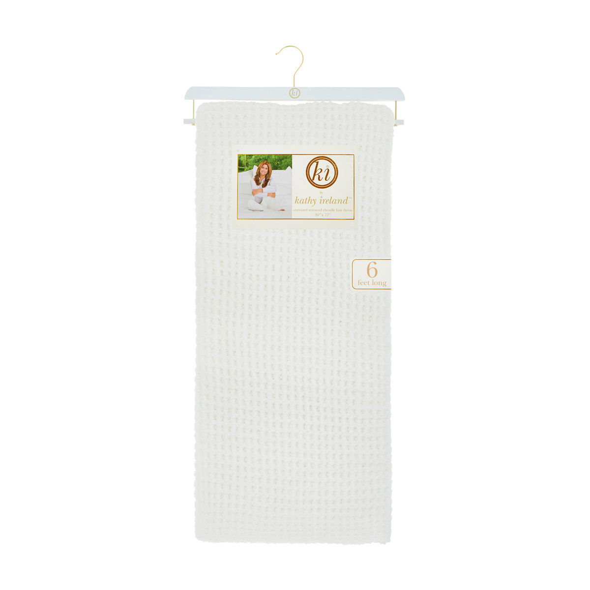 Kathy Ireland White Textured Chenille Knit Throw, 6 ft