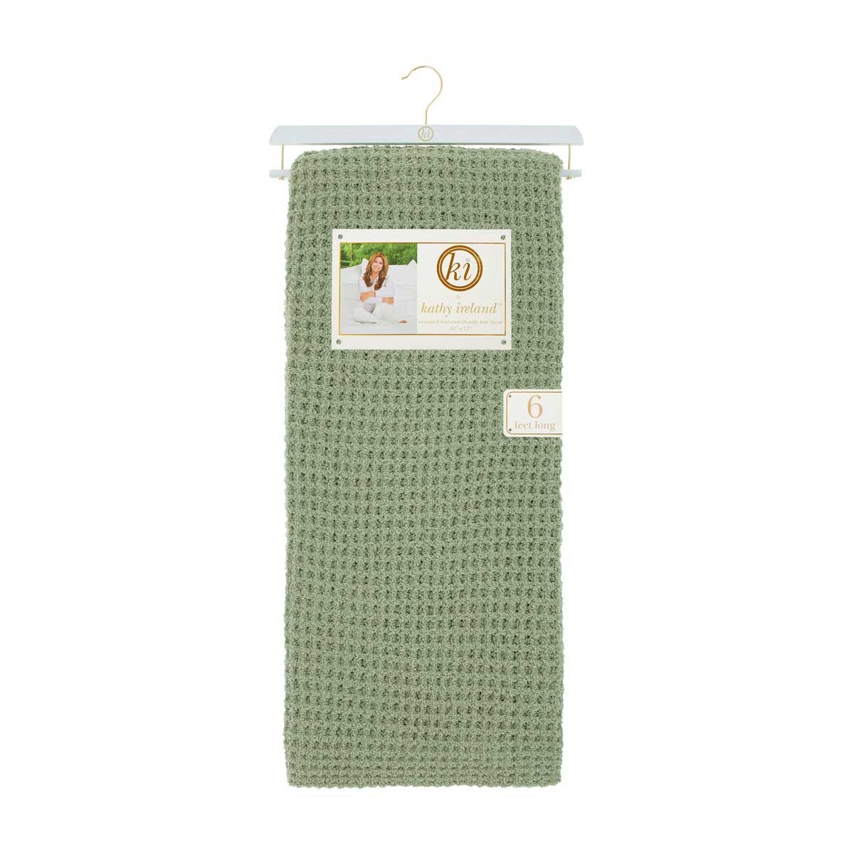 Kathy Ireland Green Textured Chenille Knit Throw, 6 ft