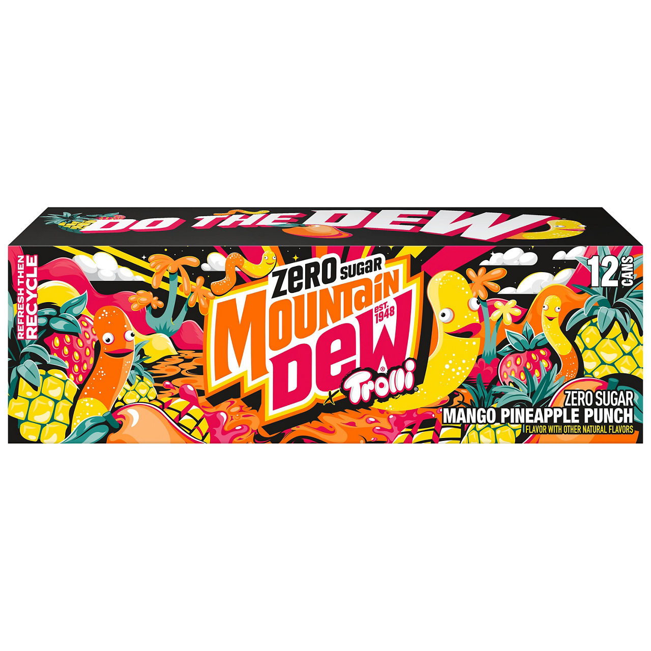 Mountain Dew Trolli Zero Sugar Soda Mango Pineapple Punch 12 Fl Oz X 12