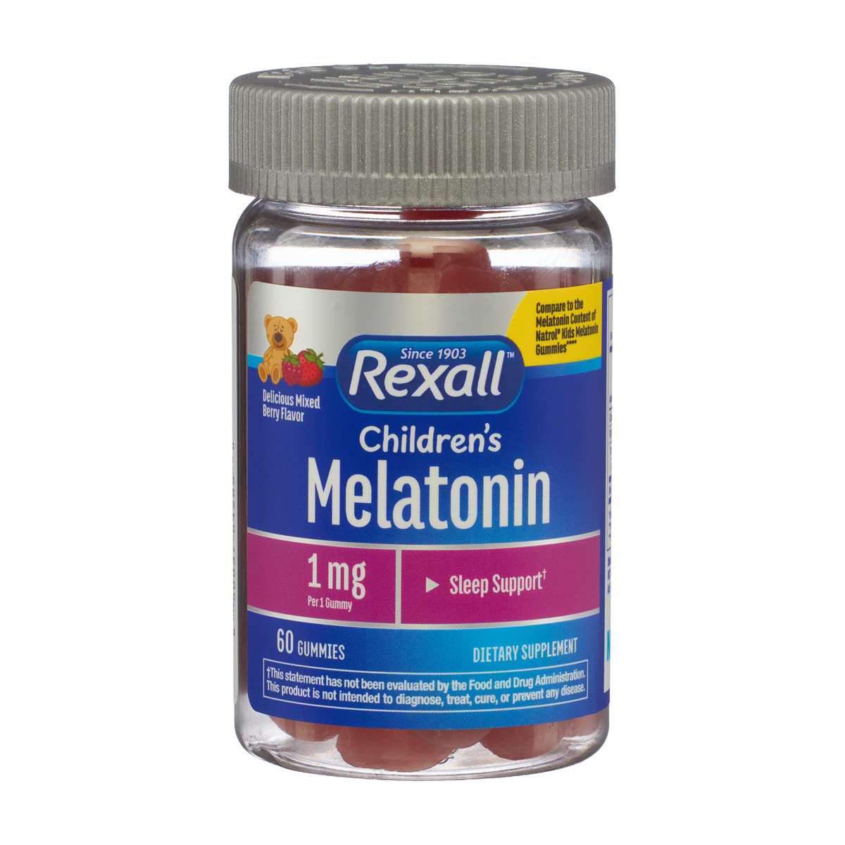 Rexall Children's Melatonin 1 mg Mixed Berry Gummies, 60 ct