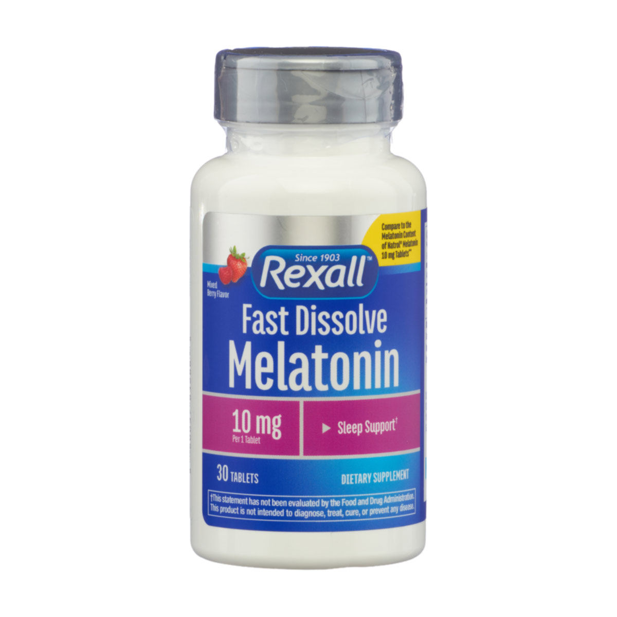 Rexall Fast Dissolve Melatonin 10 mg Sleep Support Mixed Berry Flavor Tablets, 3