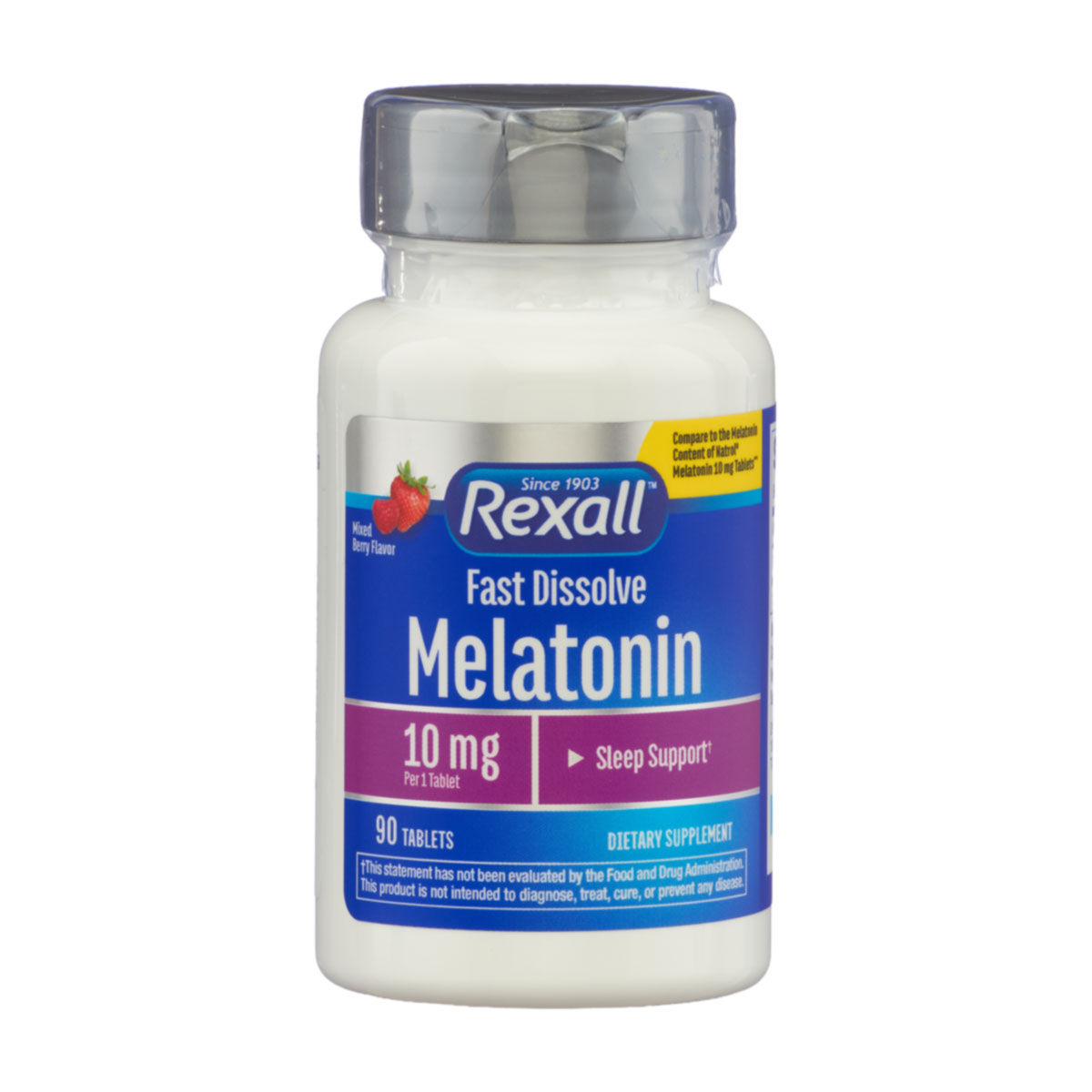 Rexall Fast Dissolve Melatonin 10 mg Sleep Support Mixed Berry Flavor Tablets, 9