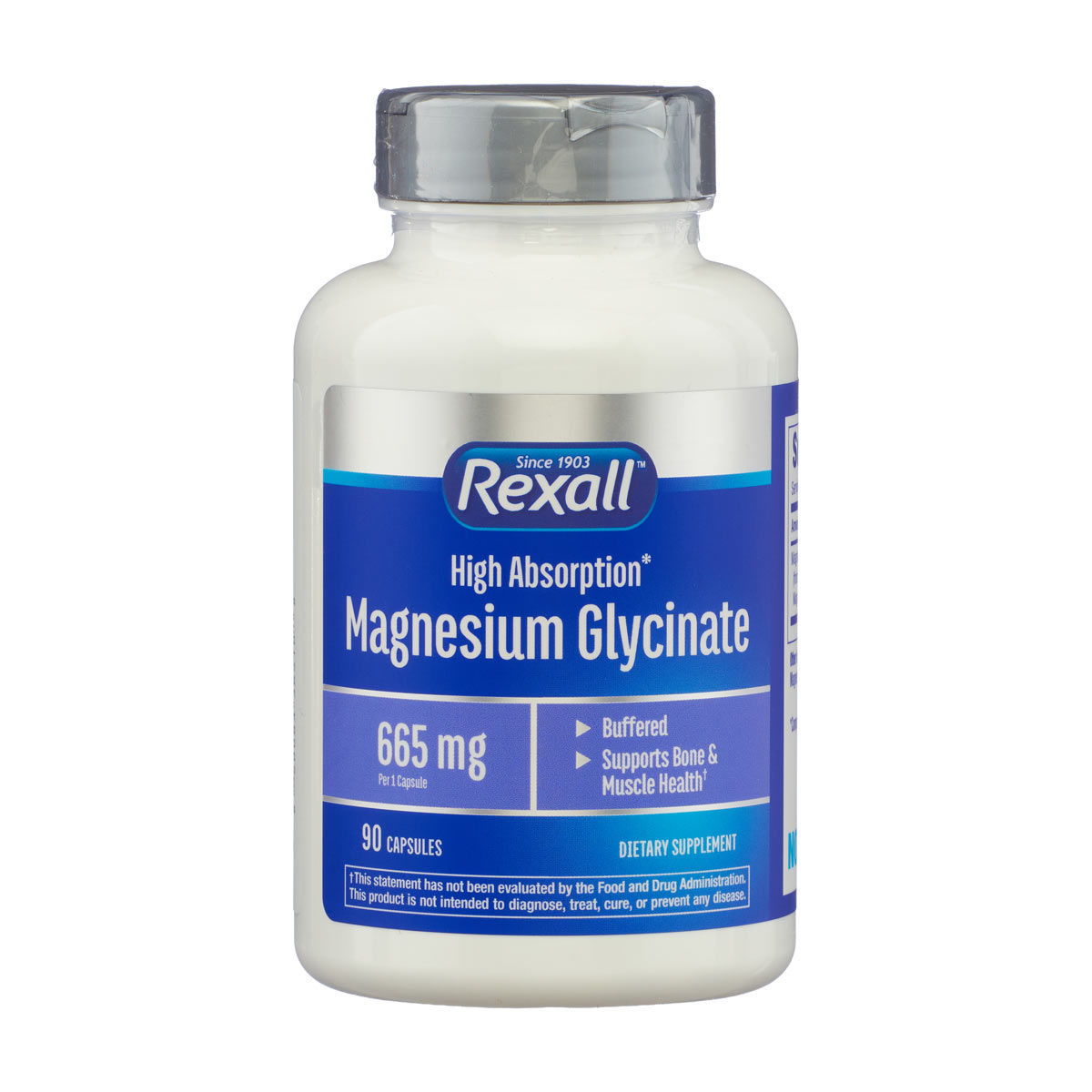 Rexall High Absorption Magnesium Glycinate 665 mg Buffered Capsules, 90 ct