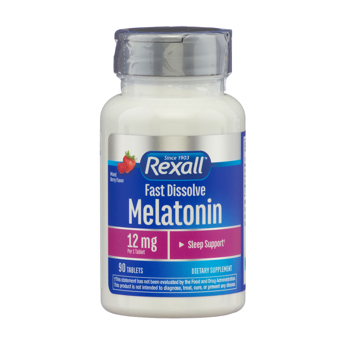 Rexall Fast Dissolve Melatonin 12 mg Sleep Support Mixed Berry Flavor Tablets, 9
