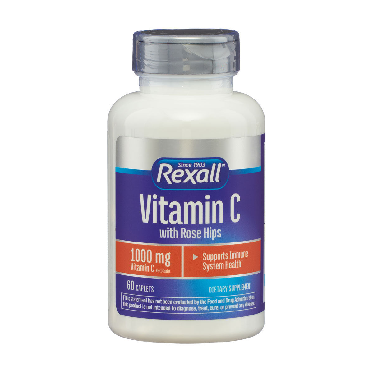 Rexall Vitamin C with Rose Hips 1000mg Caplets, 60 ct